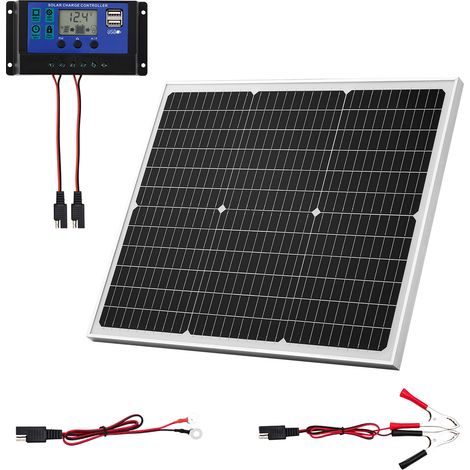 Mophorn Cargador Solar de 50 W con Células Monocristalinas, Controlador MPPT Externo, Resistente al Agua IP65, Ideal para Vehículos, Autocaravanas, Remolques y Techos Planos, Sin Soporte Incluido (1/5)