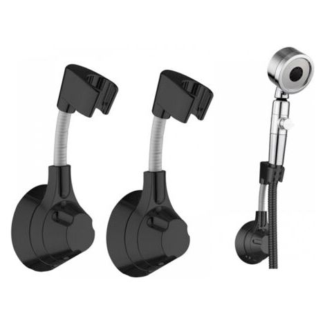 Support mural pour pommeau de douche – Sans perçage, capacité de charge de 5 kg, noir, pour douchettes à main, lot de 2. (1/5)