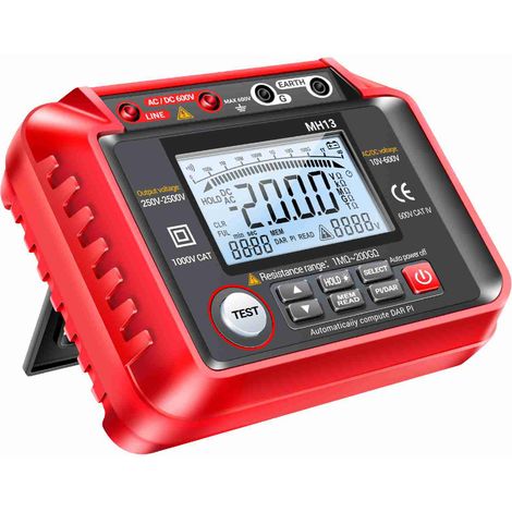 Testeur numérique de résistance d'isolement 250 V - 2 500 V, plage de mesure 1 MΩ - 200 GΩ, sélection automatique de la plage, écran LCD à 2 000 points, voltmètre CA/CC 10 V à 600 V (1/5)