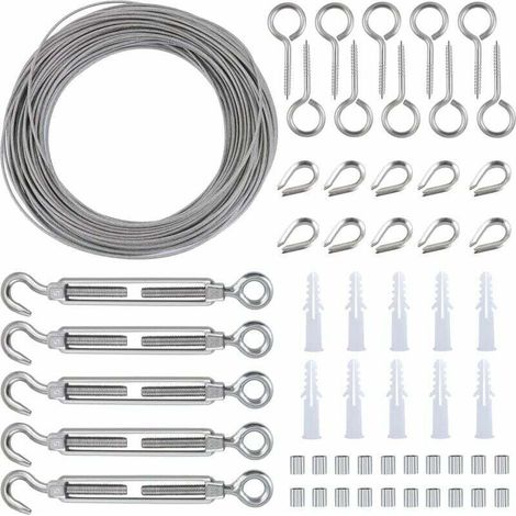 Kit de Clôture de jardin en acier inoxydable résistant avec revêtement en PVC 30 m, vis à œil tire-fond, tendeur de fil et crochet-Fei Yu