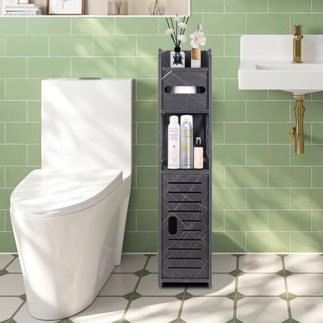 Armoire de rangement pour salle de bain, petite armoire de rangement avec portes et étagères, armoire de rangement fine pour salle de bain, petites pièces, coin, sol (noir) (1/5)