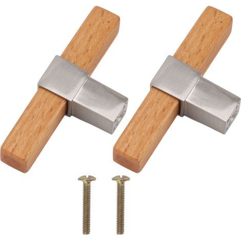 Poignées d'armoire en bois à trou unique, 2 pièces, boutons de poignée de porte pour tiroir de cuisine, placard, argent brossé (1/5)