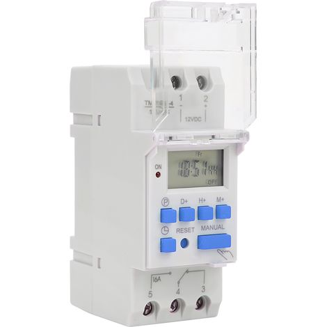 Minuteur hebdomadaire 12 V CC 16 A avec écran LCD et fonction de compte à rebours. Pile amovible. (1/5)