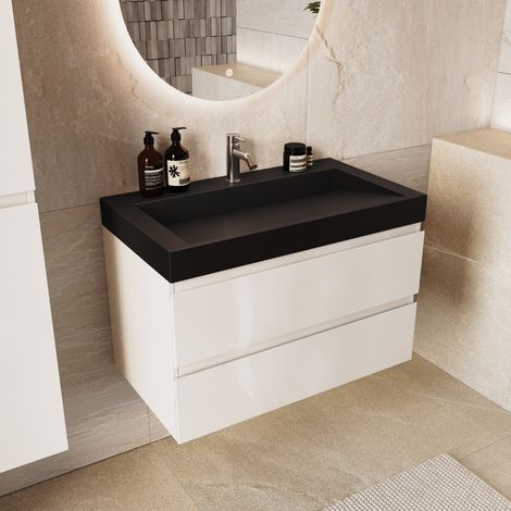 LOMAZOO meuble de salle de bain Zarivo blanc brillant - 80 cm - (1/5)
