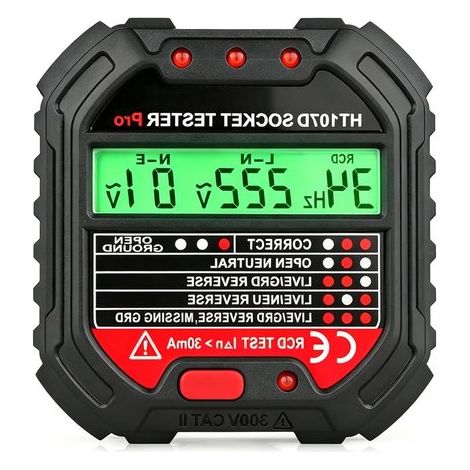 Testeur de prises et indicateurs de disjoncteur différentiel (RCD), testeur de circuits électriques avec 6 types de diagnostic de pannes, détecteur automatique de courant et de polarité 90-250 V / 45- (1/5)