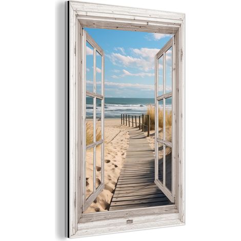 CUADRO DE METAL Ventana - Mar - Costa - Naturaleza - vista - Playa - Mar de Wadden Cuadros Para Dormitorio 60x90 (1/5)