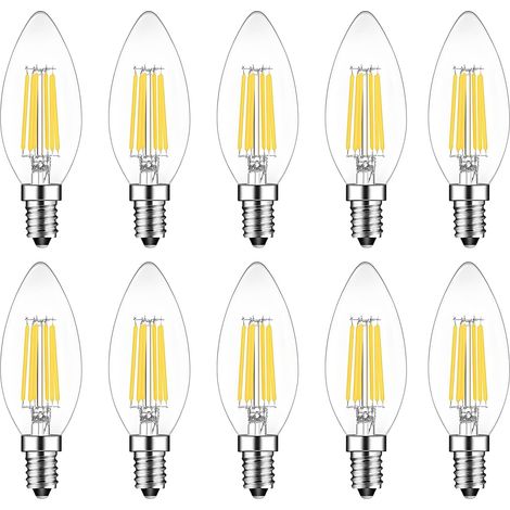 Ampoule LED E14 C35 Bougie Dimmable 6W Equivalent 60W Blanc Froid 6500K SES Filament Vintage Économie d'Énergie Lot de 10 (1/5)