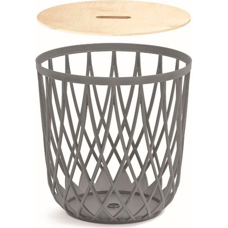 Cesta multifuncional 55L Prosperplast Uniqubo de plastico en color piedra gris 44,7 (largo) x 44,7 (ancho) x 45 (alto) cm con tapa de madera