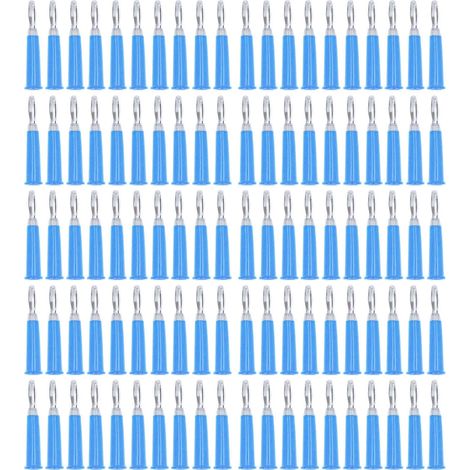 Lot de 100 fiches bananes 4mm bleues en laiton, zinc et ABS, soudables pour batteries de camion. (1/5)