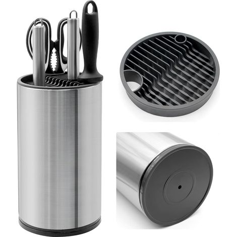 Blocs à Couteaux Vides Universel, Blocs Porte Couteau en Acier Inoxydable, Support à Couteaux De Cuisine, Rond Rangement Couteaux de Cuisine (1/5)