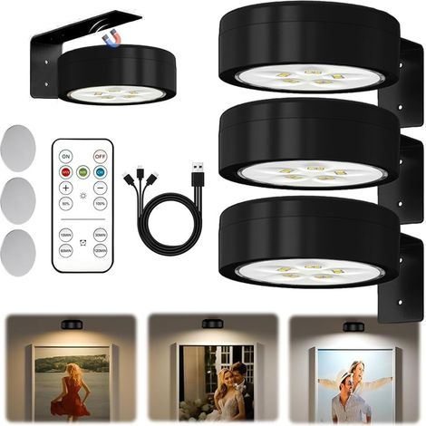 Lampara De Techo Ultrafina - Negro - 3 Temperaturas De Luz - Recargable Por USB - Con Mando A Distancia - Set De 3 Unidades (1/5)