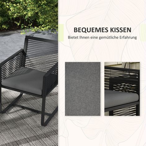 Ensemble bistro 3 pièces pour balcon terrasse, résistant aux intempéries, design moderne, 53 x 57 x 77 cm, noir et gris (1/5)