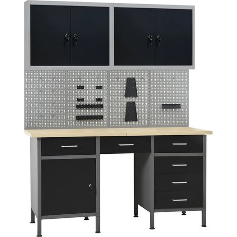 Établi avec 4 panneaux muraux et 2 armoires Etabli d'atelier - Étagère de stockage BV588022 - BonneVie (1/5)