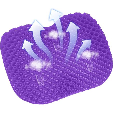 Coussin en gel respirant à structure alvéolaire, pour soulager les douleurs dorsales  coussin orthopédique pour chaises, fauteuils de bureau, canapés, fauteuils roulants et voitures (violet), 40 × 32 