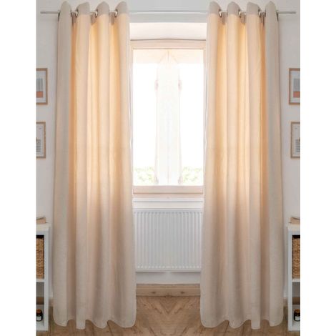 Lot de 2 rideaux occultant phoniques et thermiques chenille doublés polaire 140 x 240 cm "Osiris" Le fil d'Ariane - Osiris Sable - (1/4)