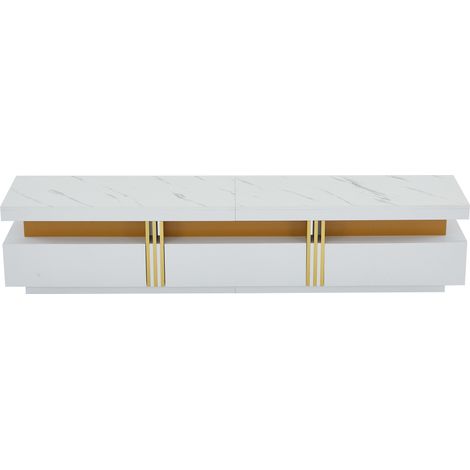 Moderne TV-Kommode 200 x 40 x 42 cm weißer Marmoreffekt mit 3 Schubladen MODENUIT (1/5)