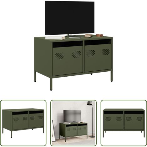 Meuble tv vert olive - Meuble TV vert olive 68x39x43,5 cm acier laminé à froid (1/5)