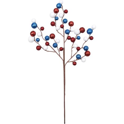 Ornement Boule - Branches Artificielles Baies - Décoration Fête Nationale États-Unis - Rouge Blanc Bleu - 42 cm - 1 Pièce (1/5)