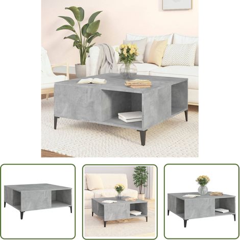 The Living Store Table basse gris béton 80x80x36,5 cm bois d'ingénierie - Table Basse - Meuble Salon - Table D'appoint - Table Côté Canapé - Table En Bois (1/5)