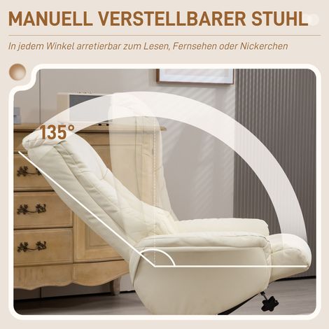Fauteuil relax inclinable avec repose-jambes, mécanisme basculant, revêtement en cuir synthétique, charge max 150 kg, 71x84x102 cm, blanc cassé
