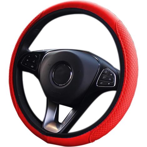 Couvre Volant Voiture, Elastic, Housse de Volant de Voiture Microfibre Cuir Diamètre 38 cm, Couvre de Volant Voiture Antidérapant Respirant Souple, Couvre de Volant Universelle(Rouge) (1/5)