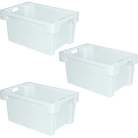 BRB 3 récipients empilables - Dimensions (L x l x h) : 600 x 400 x 300 mm - Capacité : 50 l - Blanc - Fond et parois fermés