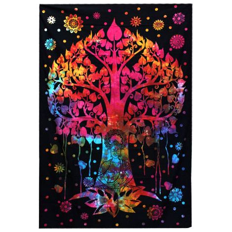 Couvre-lit double en coton + tenture murale - Arbre Bodhi- Vendu par 1 (1/4)