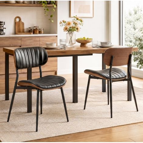 Chaise de salle à manger 49,5x49,5x80 cm en simili cuir noir, design moderne, lot de 2 FloraGrace (1/5)