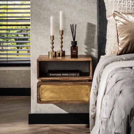 Table de chevet en bois massif 1 tiroir/1 niche CROWL 2 (1/5)