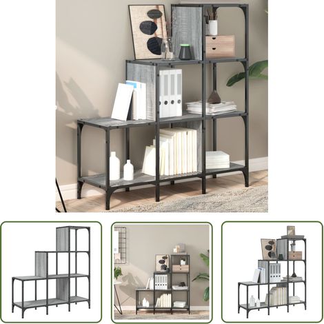 The Living Store Bücherregal Grau Sonoma 92x30x102 cm Holzwerkstoff und Metall - Bucherregal - Regal - Treppenregal - Stufenregal - Wohnraumorganisation (1/5)