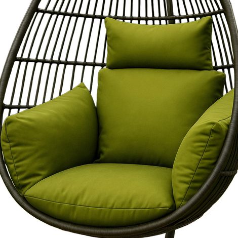 HOMESCAPES Hängesessel-Kissen Outdoor grün mit Kopfstütze, Polster-Auflage für Hängeschaukel, Hängekorb-Stuhl, 2-teilig mit Kopfteil und Bindebändern, weich & wetterfest