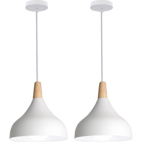 2Pcs Lámpara Colgante Creativo Sencillo E27 Iluminación Interior Luz Colgante Dormitorio Sala de Estar (Blanco) (1/4)