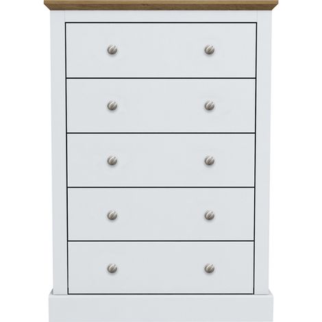 Devon 5 Drawer Chest - Particle Board - L39.5 x W79 x H111.9 cm - White (1/2)