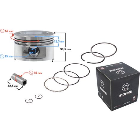 Piston 4T pour scooter Moretti 150 cm3, diamètre : 57,4 mm, largeur : 15 mm, course : 20 mm, complet (1/3)