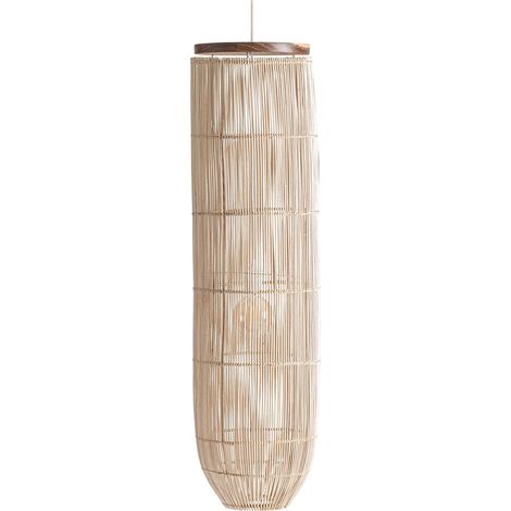 Suspension bohème en rotin et bois - marron clair et marron bois (1/5)