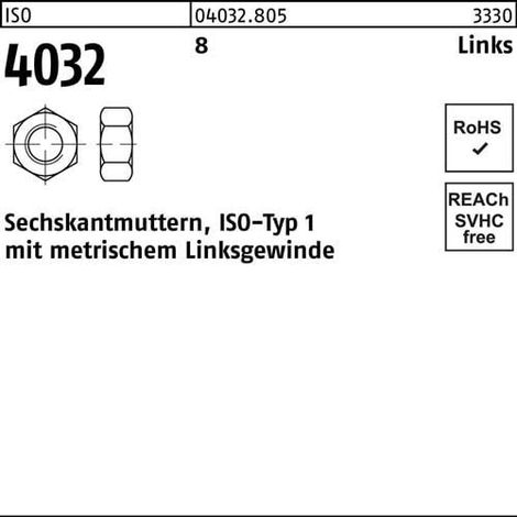 Sechskantmutter ISO 4032 links M30 -LH 8 25 Stück (1/2)