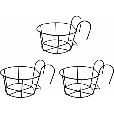 Set di 3 vasi da fiori sospesi per ringhiere - Ferro - Per balconi, verande, recinzioni -Crezuo