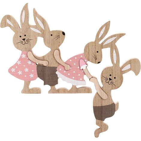 Ornement Lapin En Bois - Balançoire Table Top Avec Deux Figurines Lapins - Décoration Rustique Pour Intérieur - 1 Pièce (1/2)