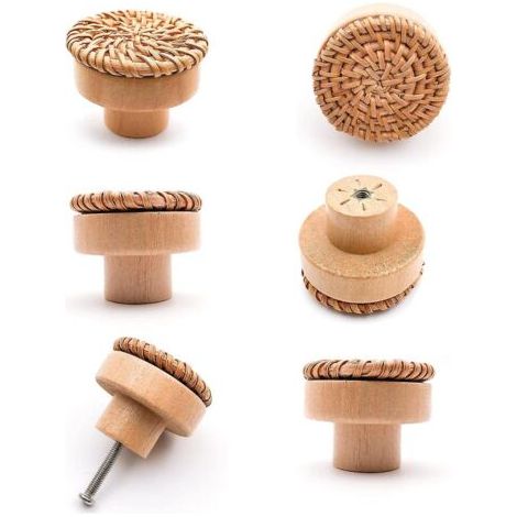 Poignée de meuble en bois, 6 pièces, poignée de tiroir en bois, boutons de meuble 40X30 Mm (1/5)