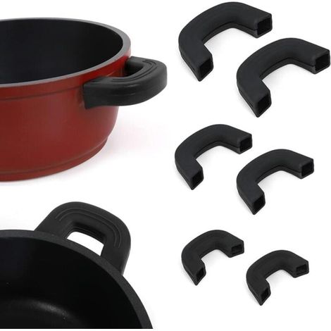 Un ensemble de 6 poignées de casserole en silicone - accessoires isolants thermiques - convenant aux marmites et aux poêles à frire. (1/4)