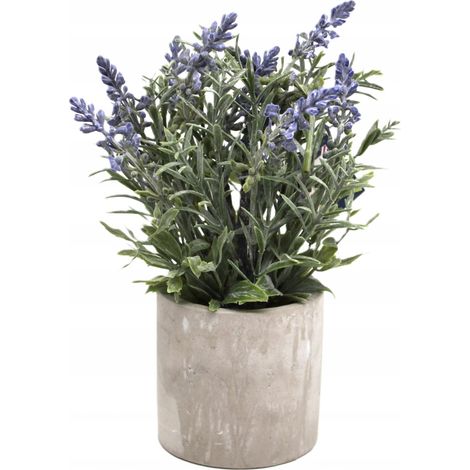 Pianta di lavanda artificiale in vaso di cemento - decorazione d'interni (1/5)
