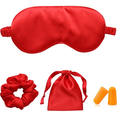 1 Masque de sommeil,soie artificielle,bouchons d'oreilles,inclus pochette voyage,élastique cheveux,pour avion camping (1/5)