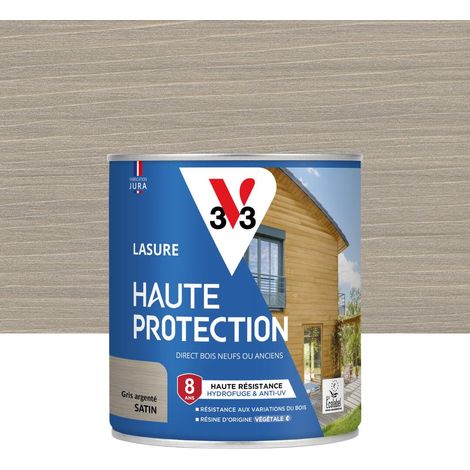 Lasure Bois extérieur Gris argenté satin - Protection 8 ans - résistance hydrofuge et anti-UV - Résiste aux variations du bois - résine d'origine végétale - 0,75L (1/4)