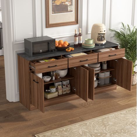 Küchenschrank 160x37x76.5 cm Walnuss MDF mit Betonoptik-Arbeitsplatte und verstellbaren Einlegeböden (1/5)