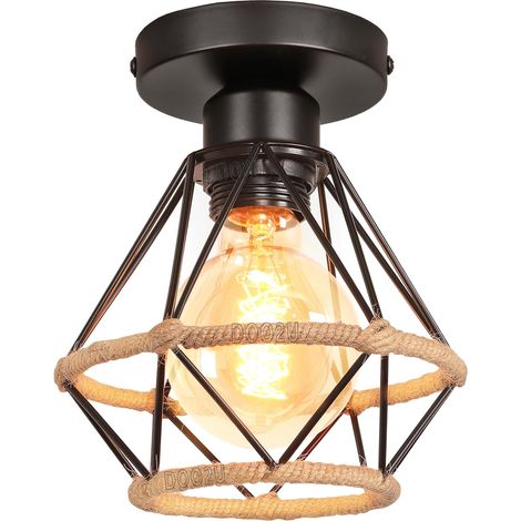 Ceiling Light Industrial Design Diamond Hemp Rope Diameter 16 cm Metal Chandelier Pendant Lamp Shade Retro Design E27 for Kitchen, Living Room, Bedroom (1/5)