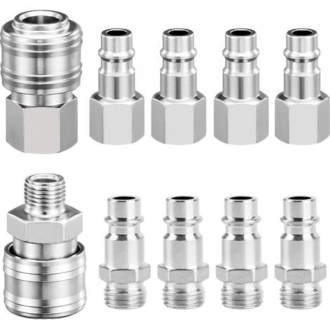 10 Pcs Raccord Rapide Air Comprimé Tuyau Compresseur d'Air Raccord Pneumatique 1/4" BSP, Raccords de Compresseur Européen, Euro Connecteur pour Tuyau de Pneumatique Airs Comprimé Compresseurs (1/5)