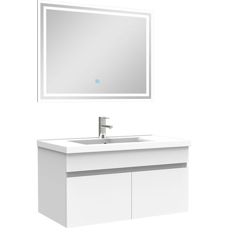Ocean Ensemble Salle De Bain 80cm meuble blanc avec miroir lumineux