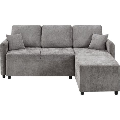 Sofá esquinero L de 3 plazas gris con chaise longue, chenilla y 2 cojines (1/5)