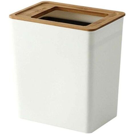 Poubelle Fine 7.5 L Rectangulaire Avec Couvercle Bambou Pour Salle De Bain Cuisine Bureau