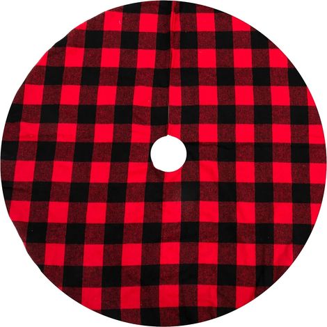 Tapis de sapin de Noël à carreaux Buffalo (rouge et noir) - 120 cm / 48 pouces - Tapis de sapin de Noël à carreaux noirs et rouges (1/5)